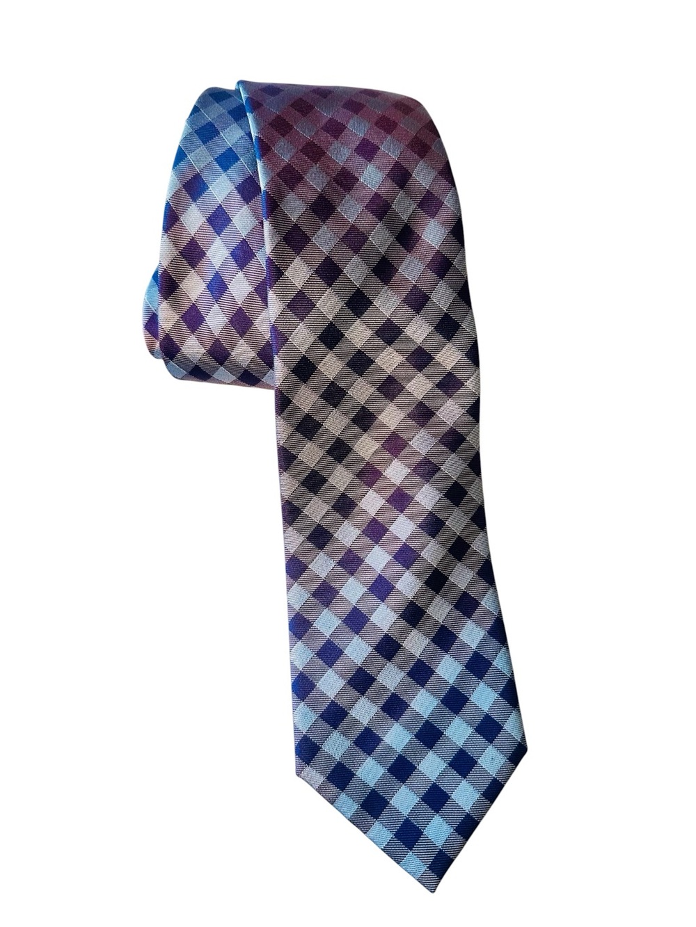 HUGO Boss Mens Silk Tie - Blue Purple Gingham Check - Preppy